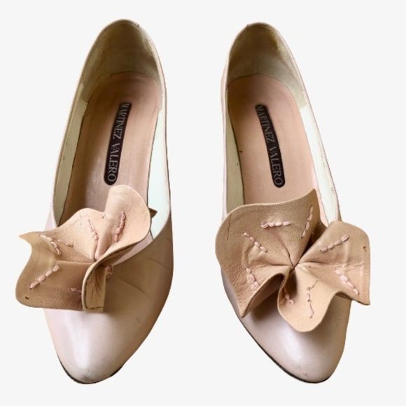 MARTINEZ VALERO Vintage 80's Pump Heels Leather Big Flower Womens 8.5 Spain - Picture 8 of 15
